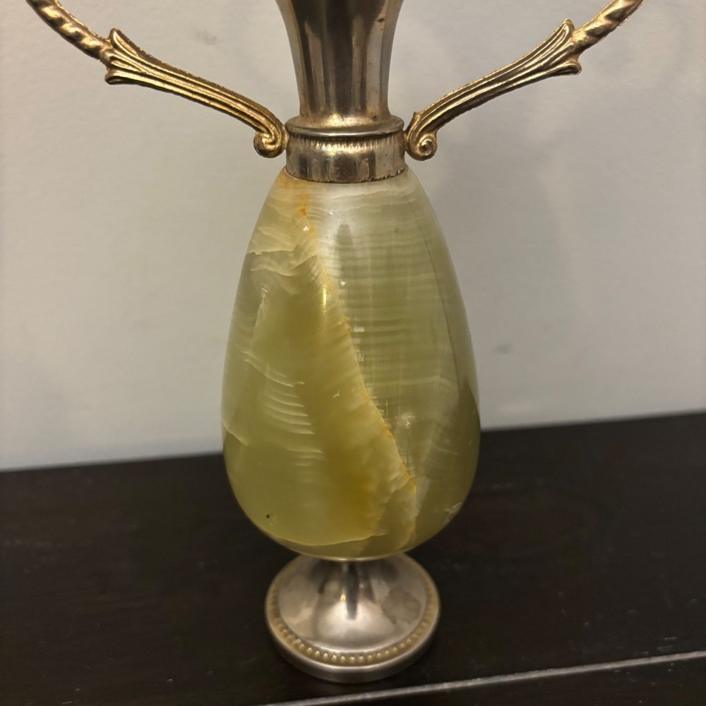 Vintage Onyx Stone Bud Vase | Brass Handles | Pakistan Onyx | Made in Italy - Picture 3 of 12